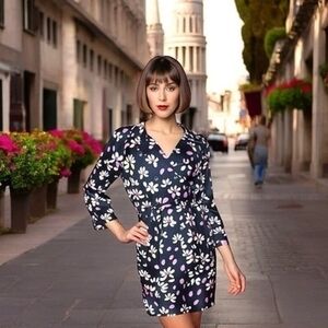 St. John Women’s Floral Belted Double Breasted Jacket Multicolor Peacoat S M EXC